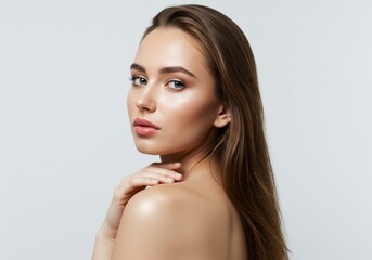 Naklejka premium portrait of a beautiful young woman's face. white background. ai generative