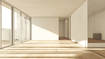 Obraz premium interior of a passive house featuring natural wood flooring, efficient insulation, and a heat recovery ventilation system 