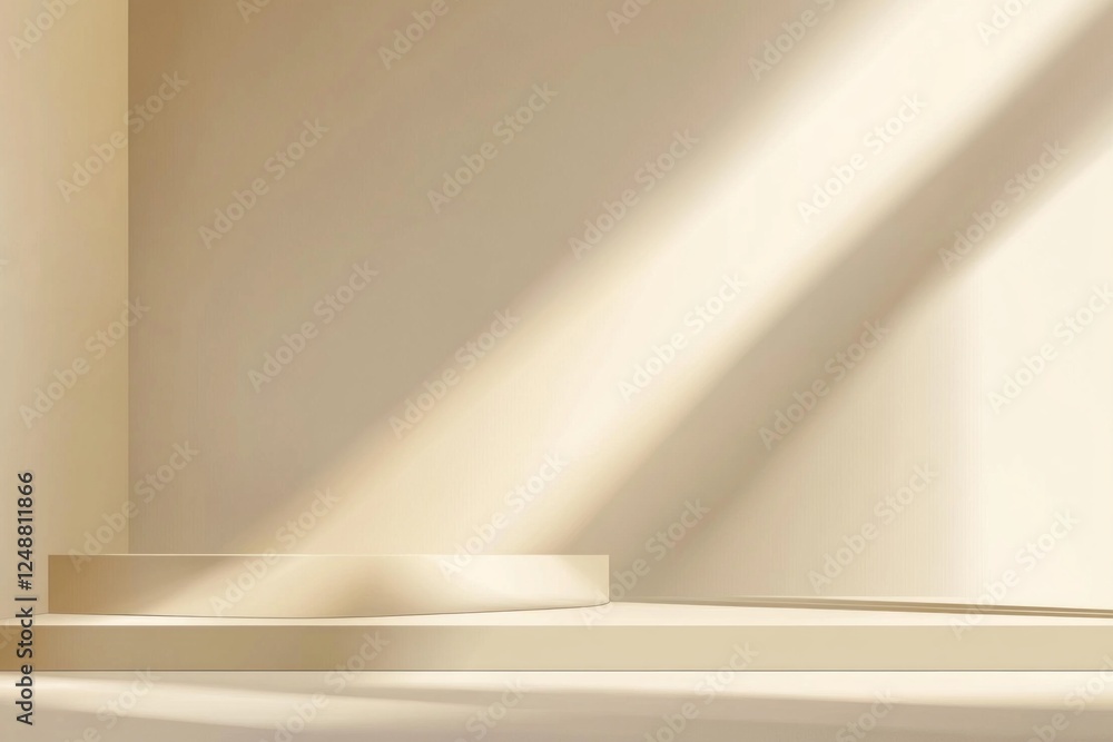 Poster This elegant setup features a beige background with soft shadows, creating a sophisticated environment ideal for showcasing products