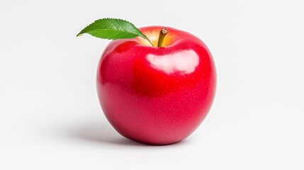 Perfectly Polished Red Apple with Leaf on Pure Background. Generative AI