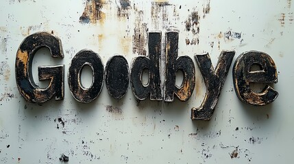 The word 'Goodbye' crafted from rustic materials, symbolizes farewell and the emotional resonance associated with parting