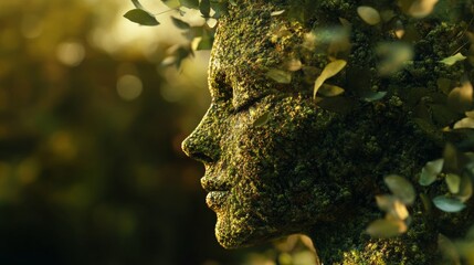 Surreal portrait of a woman blending with nature