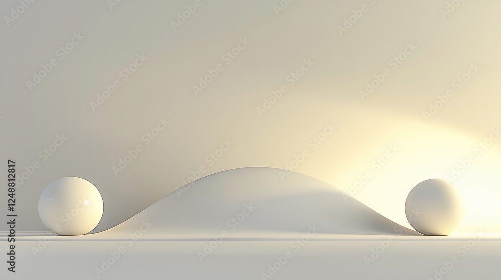 Poster abstract 3d spheres on a smooth surface, minimalist design, modern backdrop