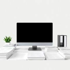 Computer monitor setup and office technology on a desk.