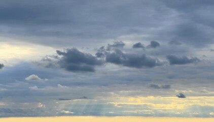 Cloudy sky after rain storm. Sun light on sky