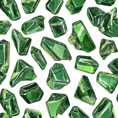 Naklejka premium Glossy Green Gemstones and Crystals on Black Background Display