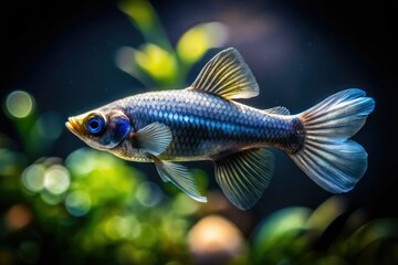 Silvery Moonyfish, Monodactylus argenteus, gracefully glides through an underwater moonlit scene.