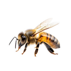 Close-up of a bee on a white isolated background.