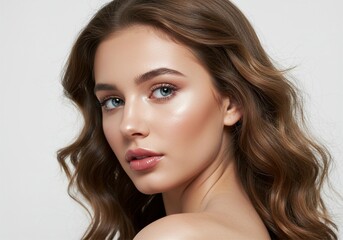 Fototapeta premium portrait of a beautiful young woman's face. white background. ai generative