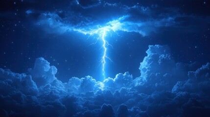 Obraz premium Night sky lightning storm cloudscape; weather background