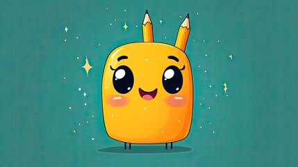 Cute cartoon character with pencil ears on a vibrant background, exuding a joyful vibe