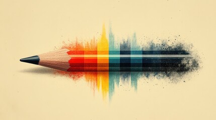Vibrant colored pencil creating a splash of colors, illustrating creativity and artistic expression