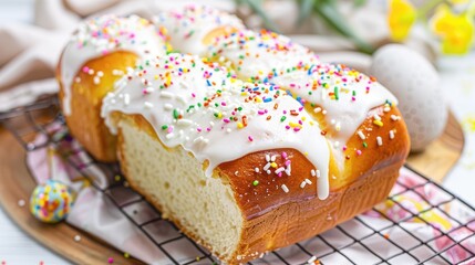 Colorful Easter Bread With Sprinkles And Icing
