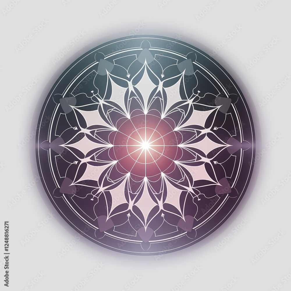 Poster elegant esoteric mandala design with a luminous center on a gradient background