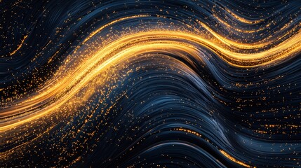 Golden liquid waves flowing over smooth black metal