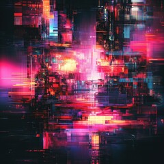 Fototapeta premium Vibrant Digital Abstract Art with Geometric Glitched Shapes and Colors