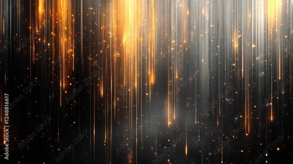 Poster abstract vertical lines and glowing particles create a striking image