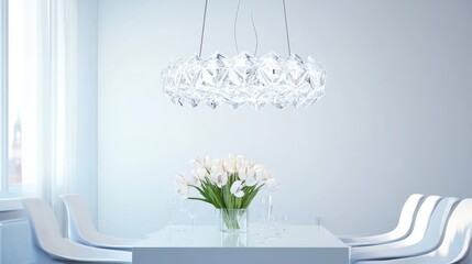 Stunning Modern Crystal Chandelier in a White Dining Room