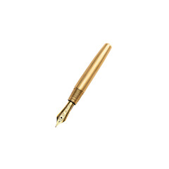 Elegant gold fountain pen on a white isolated background.