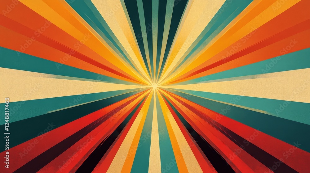 Poster retro colorful sunburst pattern radiates from a central point