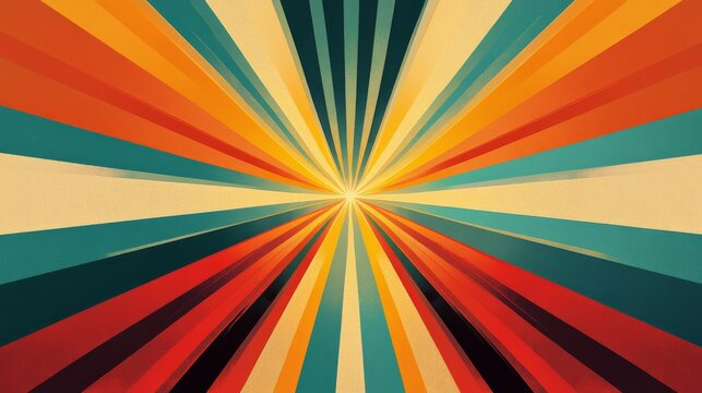 Retro colorful sunburst pattern radiates from a central point