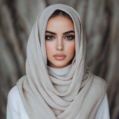 Fototapeta premium Woman in hijab, portrait, studio, neutral background, fashion