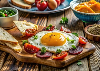 Sunlit Turkish breakfast: perfectly fried egg atop savory pastrami.