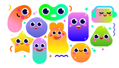 Fototapeta premium set of cute colorful monster characters. collection of flat design illustrations of monsters with happy facial expressions