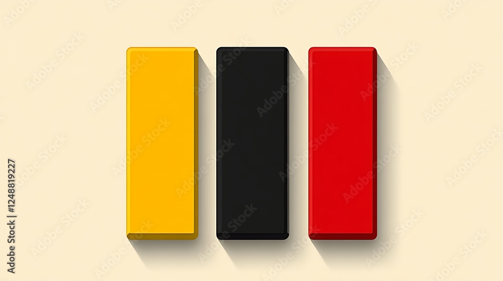 Poster three rectangular shapes in yellow black and red with a light background in the center