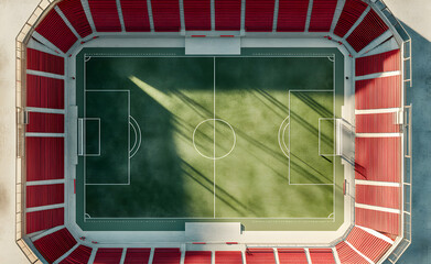 Obraz premium Aerial View of Empty Soccer Stadium with Red Seats