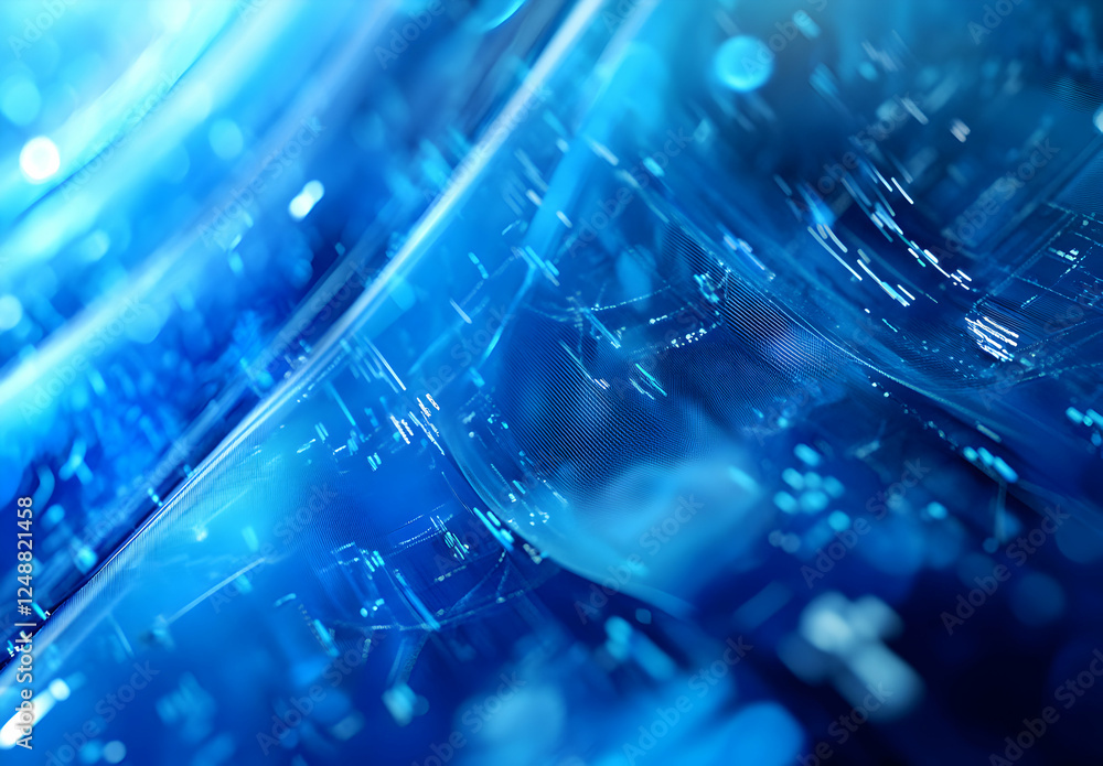Poster intricate blue digital network, futuristic technology concept, connecting dots and lines in cyber sp