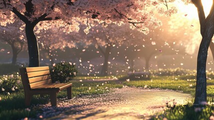 Serene Cherry Blossom Park Scene