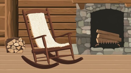 Rustic Cabin Porch with Rocking Chair and Fireplace - A Cozy Retreat