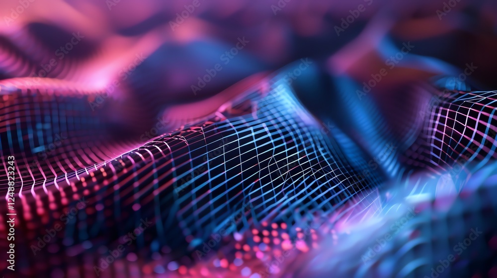 Aufkleber a blue and pink abstract background with a grid pattern.