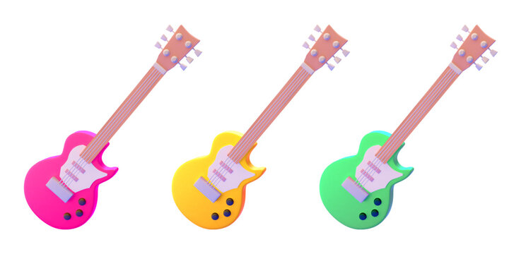 3d vector illustrations of electric guitars in different colors.