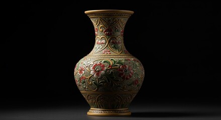 Elegant Ceramic Vase with Intricate Floral Patterns in Low Light Setting - Ideal for Home Decor Inspiration and Art Appreciation