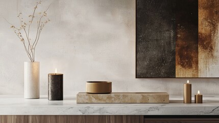 Minimalist shelf with decorative objects