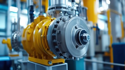 Fototapeta premium Industrial machinery component in a factory setting during the day capturing intricate mechanical details