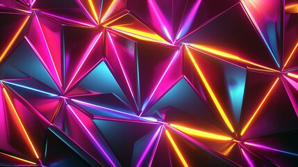 An abstract 3D image of geometric shapes with glowing neon lights.