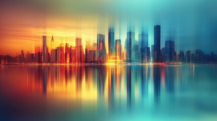 Dynamic Cityscape at Sunset: A Vibrant Urban Reflection