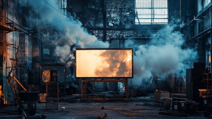 Abandoned warehouse with a glowing screen