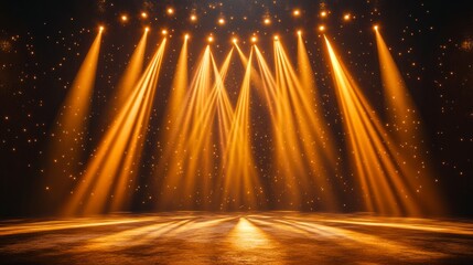 Stunning Golden Stage Lighting with Realistic Effects for Performance Spaces and Events