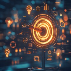 Obraz premium 3D Abstract Target Illustration, Arrow in Bullseye