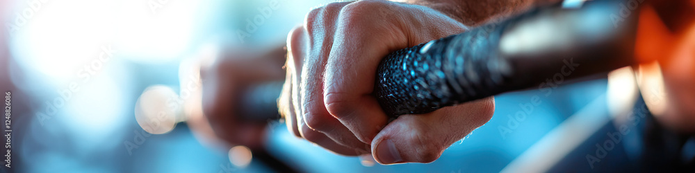 Poster close-up of hands gripping rowing machine handle