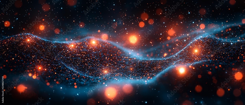 Poster digital spider web with highlighted nodes symbolizing fraudulent activity in glowing network