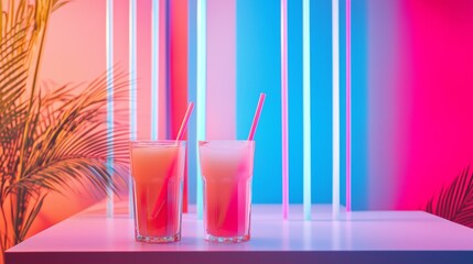 Refreshing tropical drinks with neon lighting