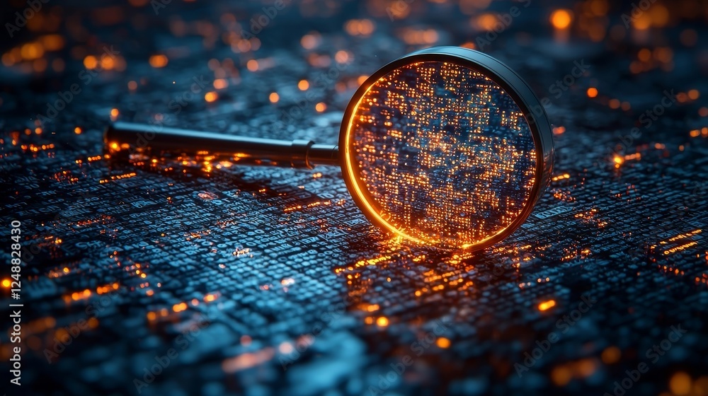 Aufkleber glowing magnifying glass analyzing a text cloud of customer feedback and sentiment data