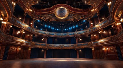 Stunning Interior of a Grand Royal Theater with Elegant Decorative Elements and Dramatic Lighting Effects