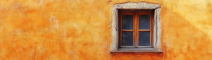 Old window, orange wall, textured background, Italy
