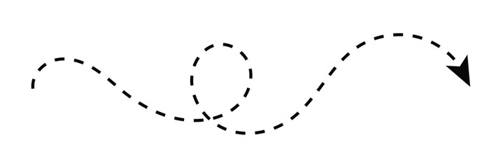 Long squiggle dashed, dotted line arrow vector icon on white background.  Vector Illustration .